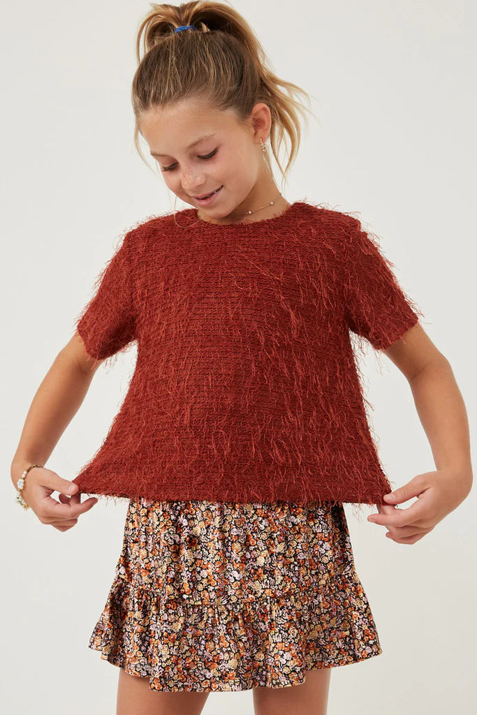 Textured Stringy Short Sleeve Top - Rust