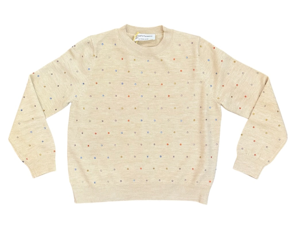 Bejeweled Sweater - Beige