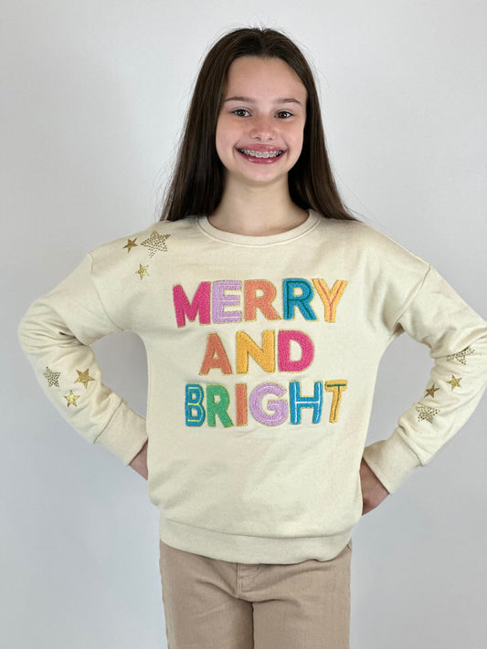 Merry and Bright Chenille Rhinestone Graphic Sweatshirt