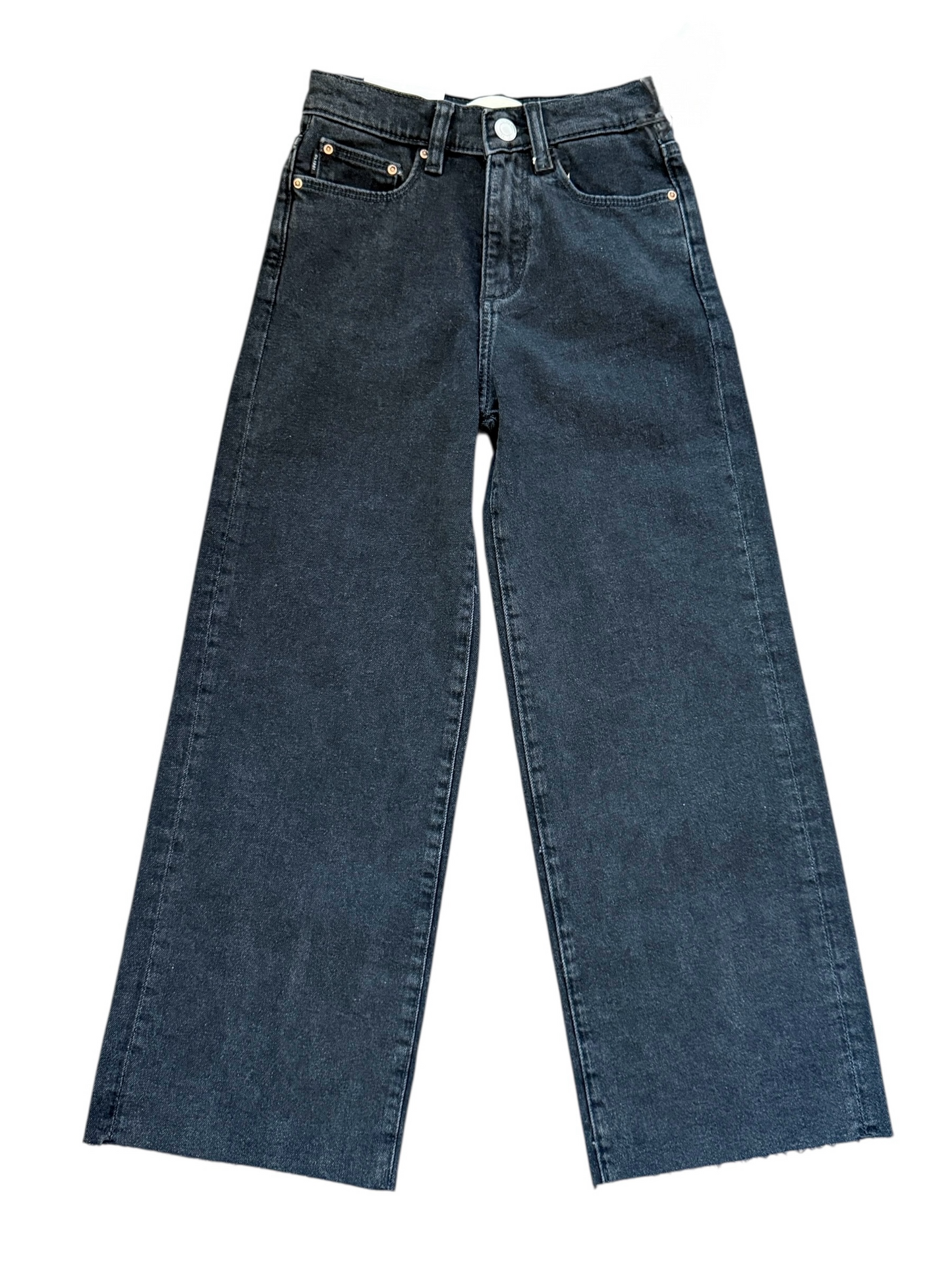 Lily Wide Leg w/ Distressed Hem - Black