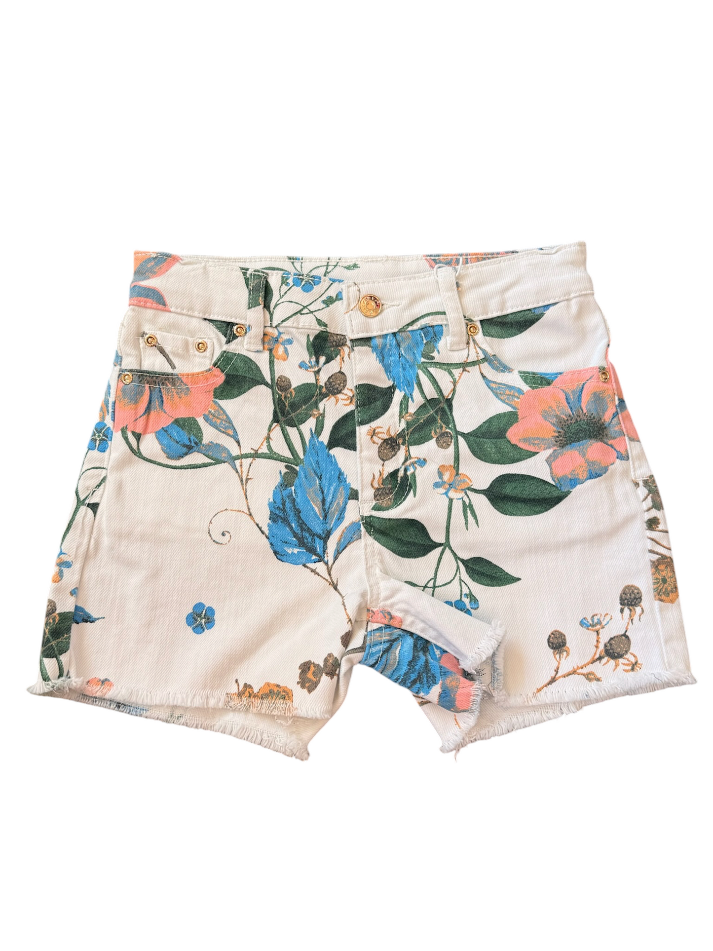 Floral Printed Denim Shorts - White