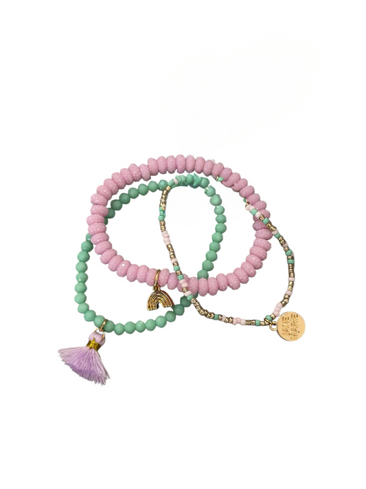 Jane Marie Beaded Stretch Bracelet with Rainbow Charm - Lavender