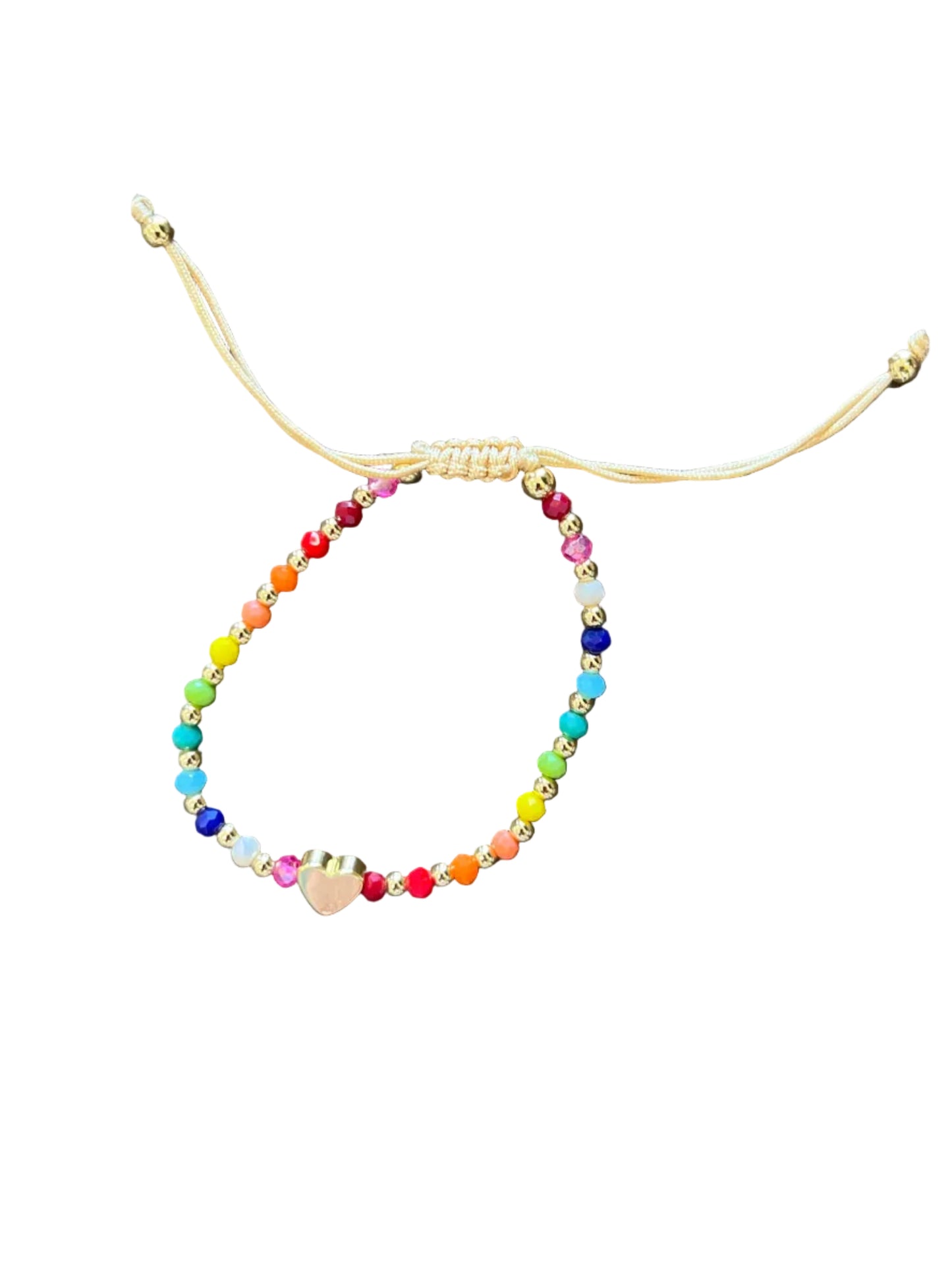 Rainbow and Gold Beaded Heart Bolo Bracelet