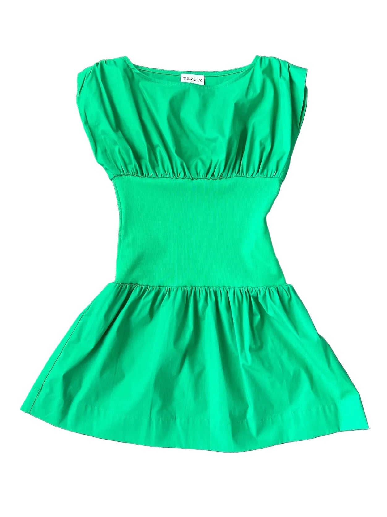 Tenly Poplin Contrast Mini Dress- Kelly Green