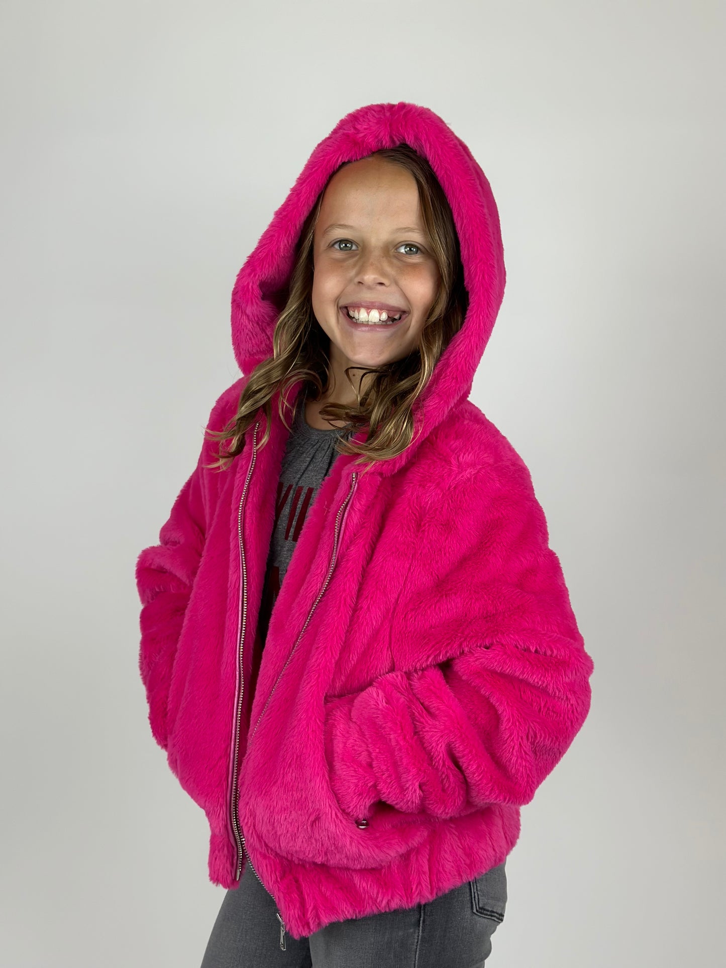 Faux Fur Hooded Jacket - Bubblegum Pink