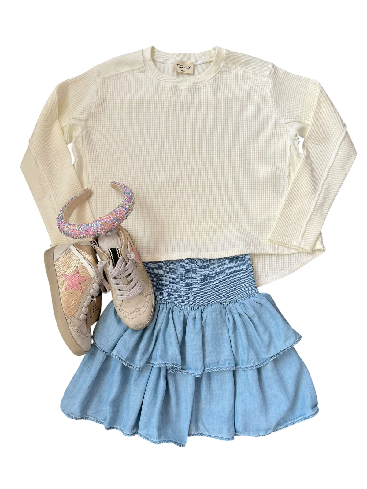Tenly Waffle L/S Pullover - Ivory