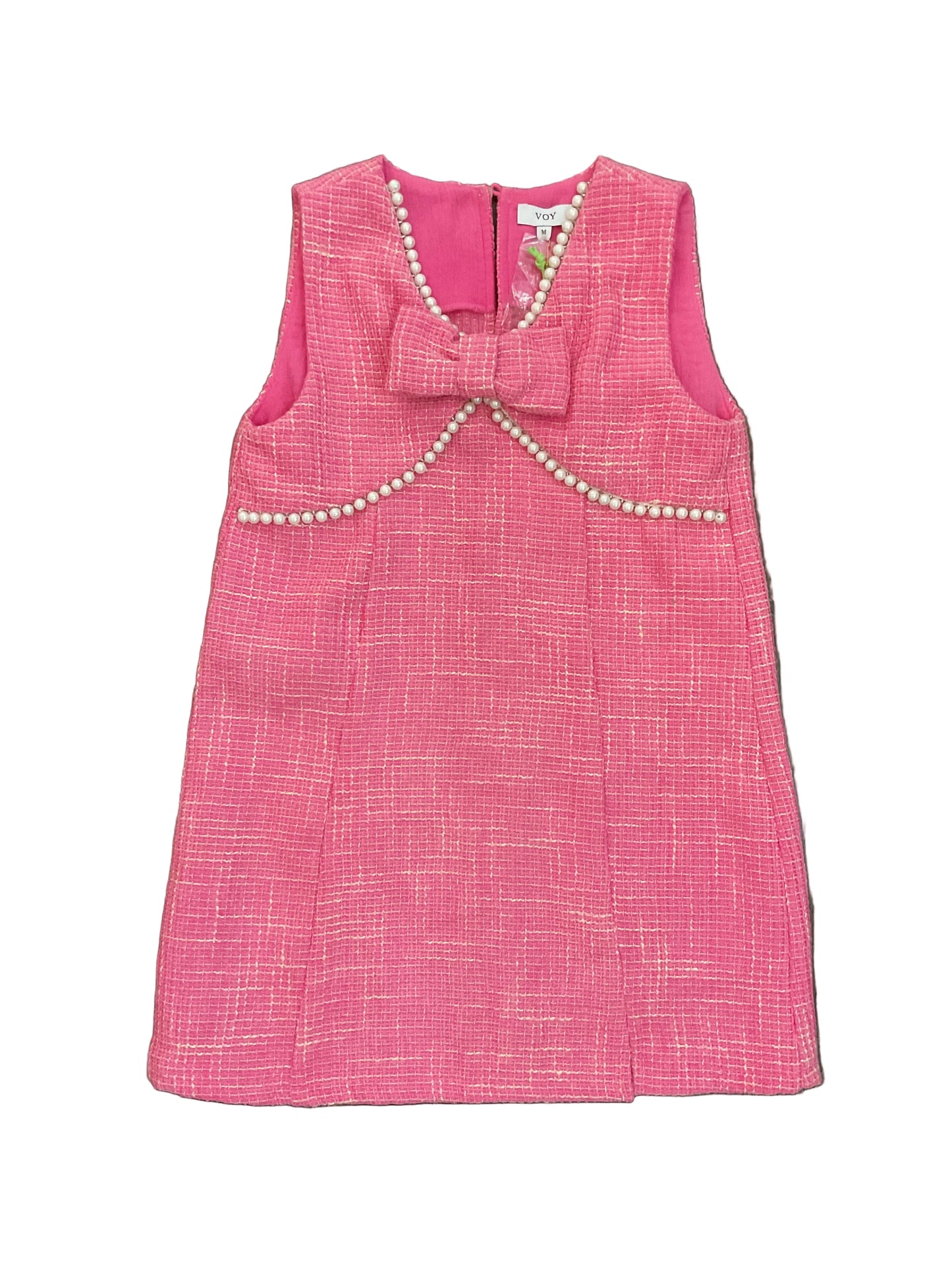 Voy Pearl Detailed Bow Tweed Dress - Pink
