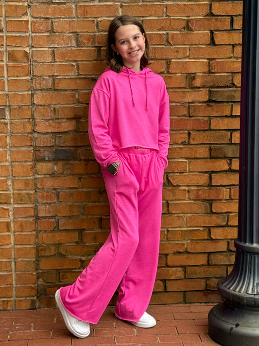 Cloud Hoodie with Raw Edge - Flamingo Pink