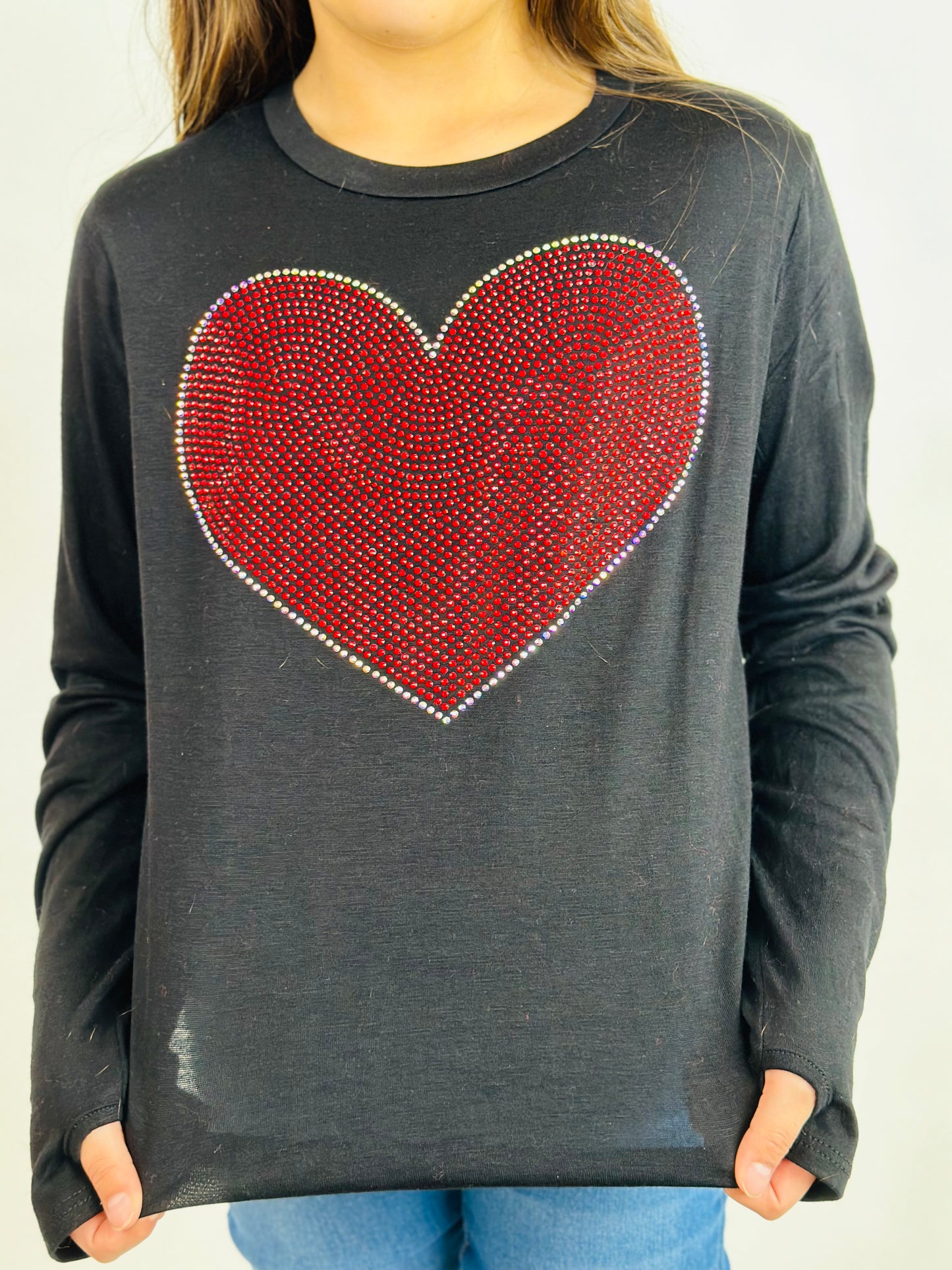 Sequin Heart Long Sleeve Tee