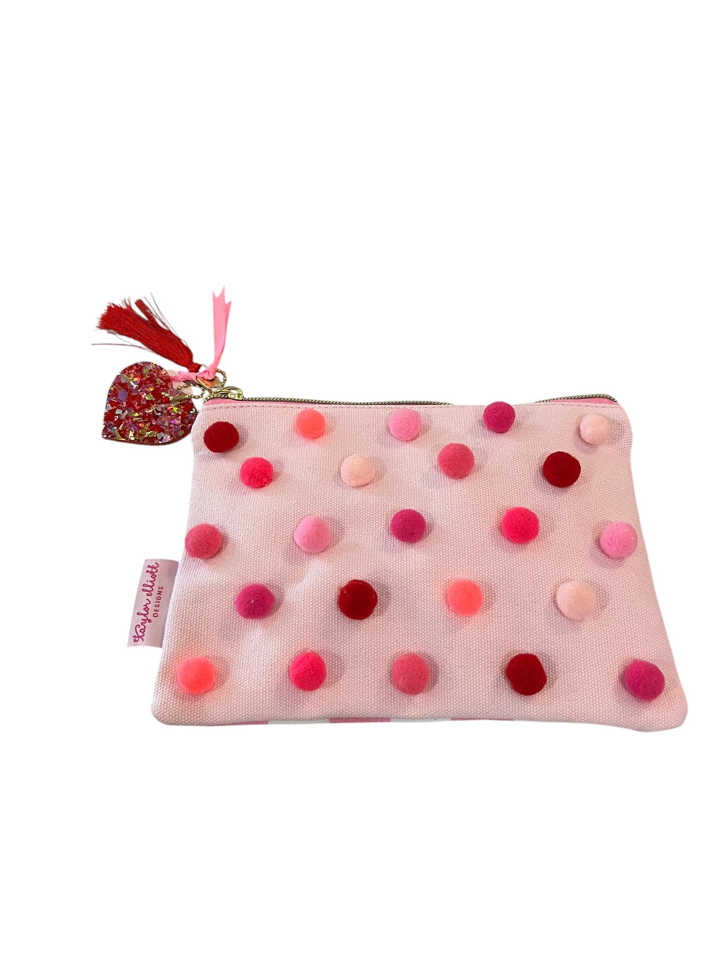 Red & Pink Pom Pom Pouch