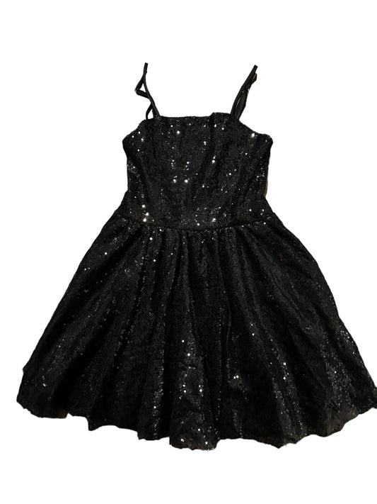 Black Sequin Lace Up Dress