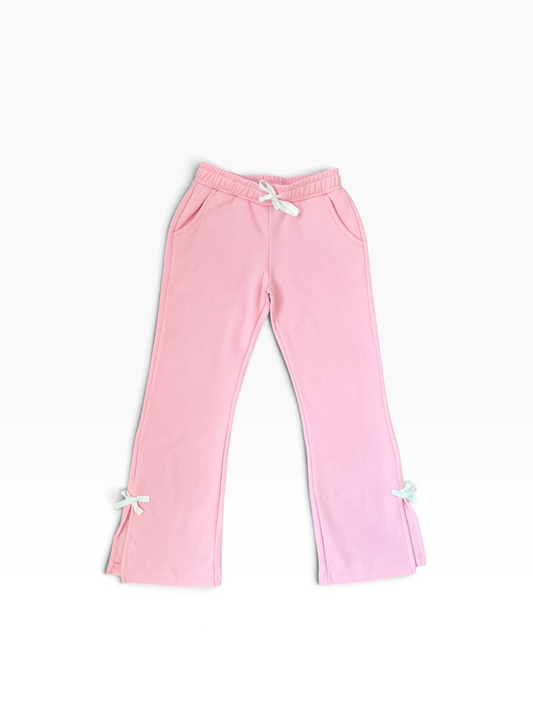 Flared Sweatpant w/Side Slit and Bow Detail