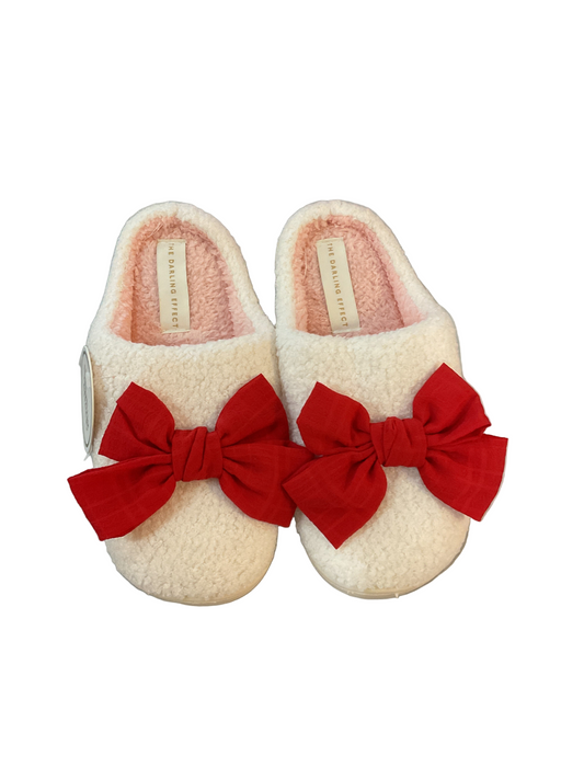 Fuzzy Slippers - Red Bow (Adult Sizing)
