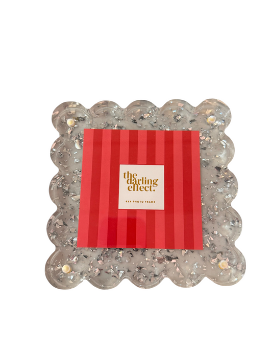 Square Scalloped Acrylic Frame - Silver Confetti