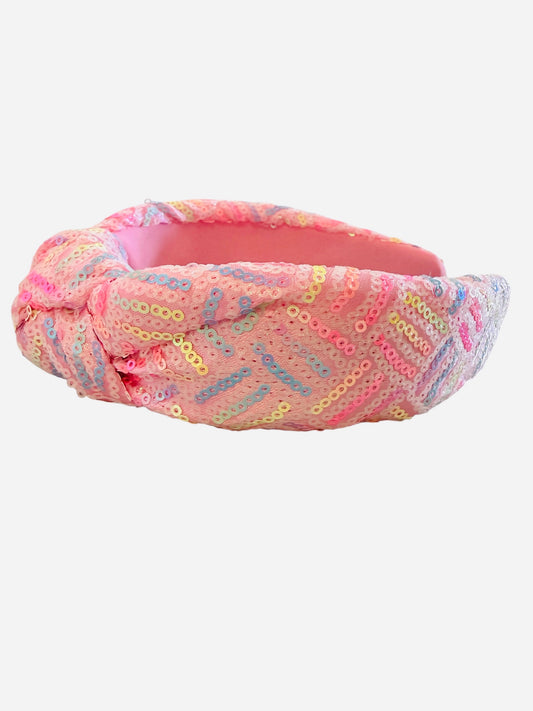 Rainbow Sequin Herringbone Knotted Headband