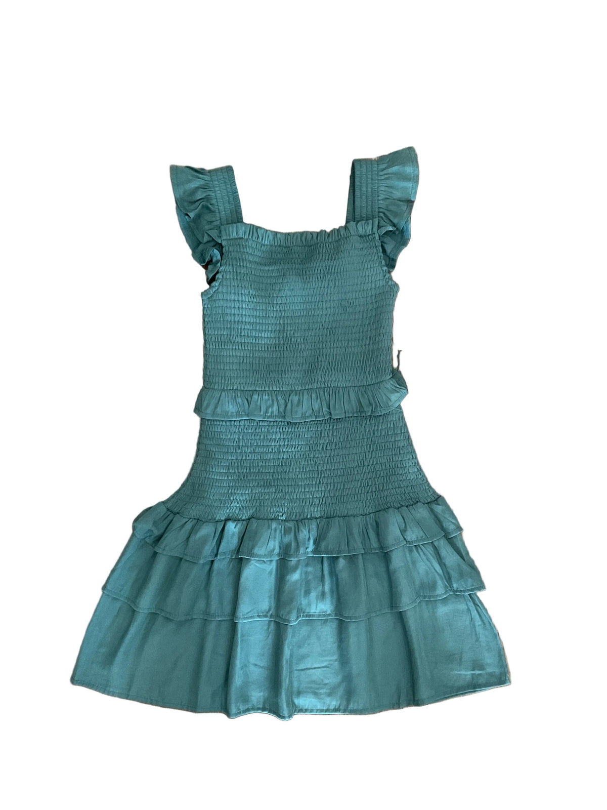 Sophia 3 Tier Smocked Ruffle Dress - Teal