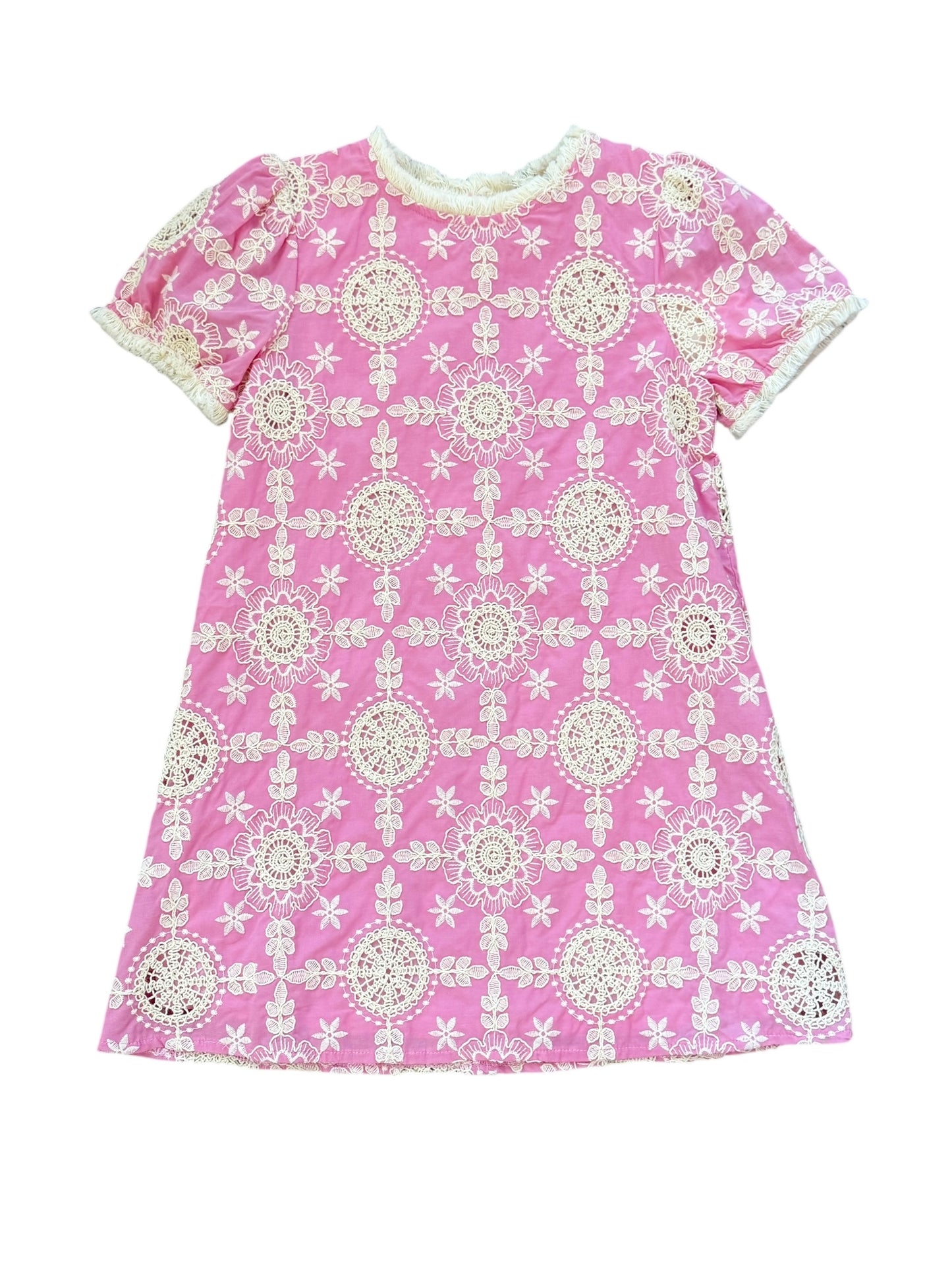 VOY Embroidered Fringe Sleeve Dress - Pink
