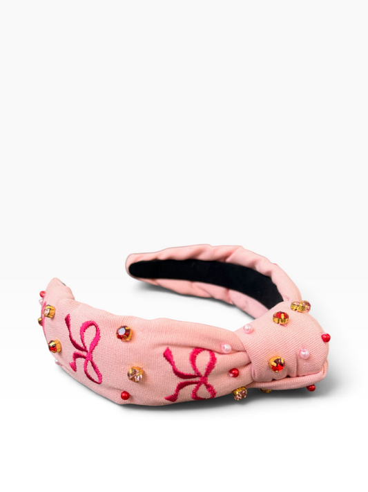 Bows and Bling Pink Knotted Headband