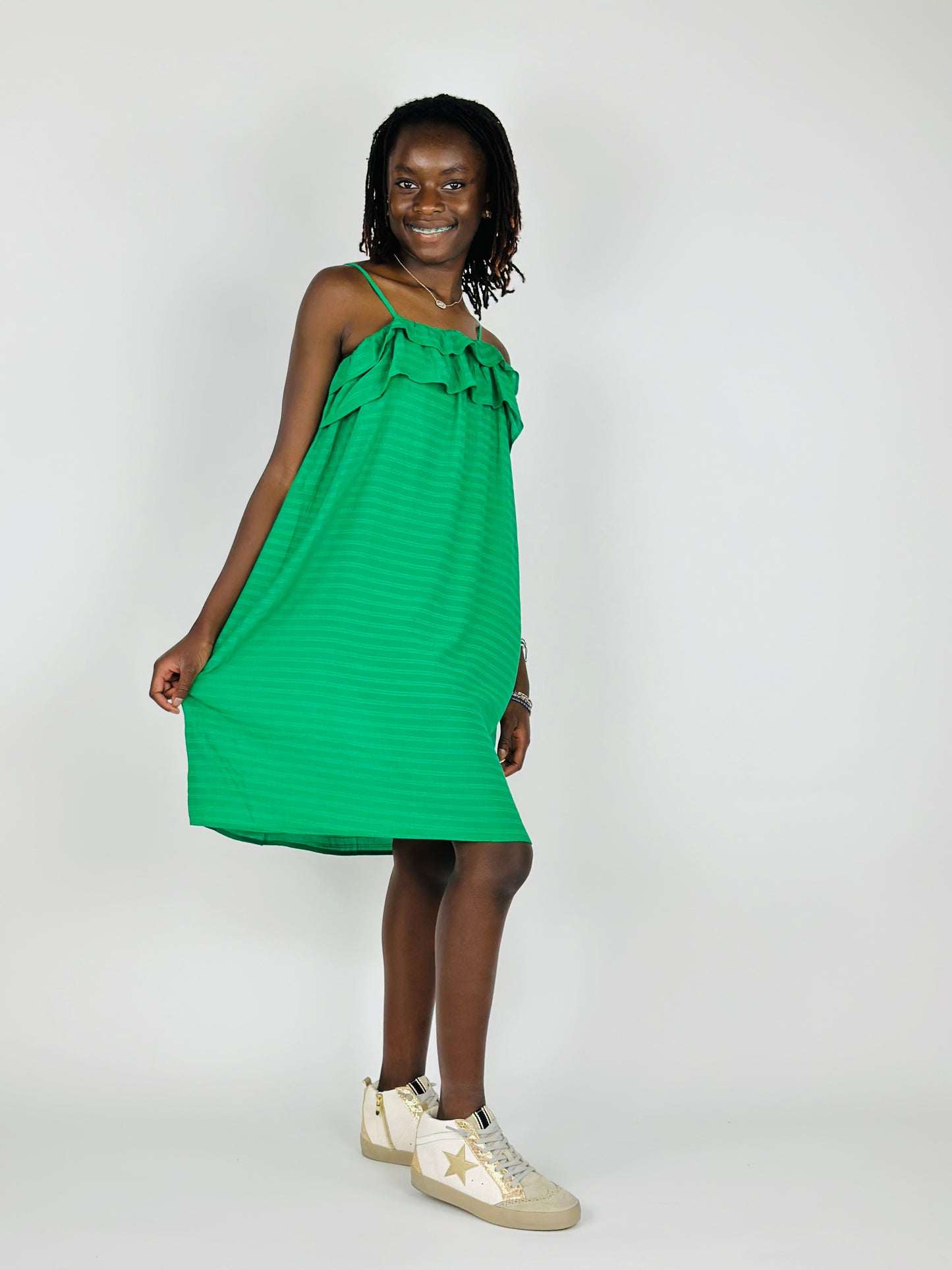 Ruffled Tank Dress - Green