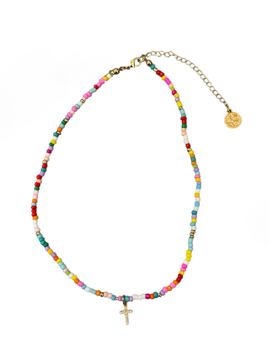 Jane Marie Multi Colored Necklace with Cross