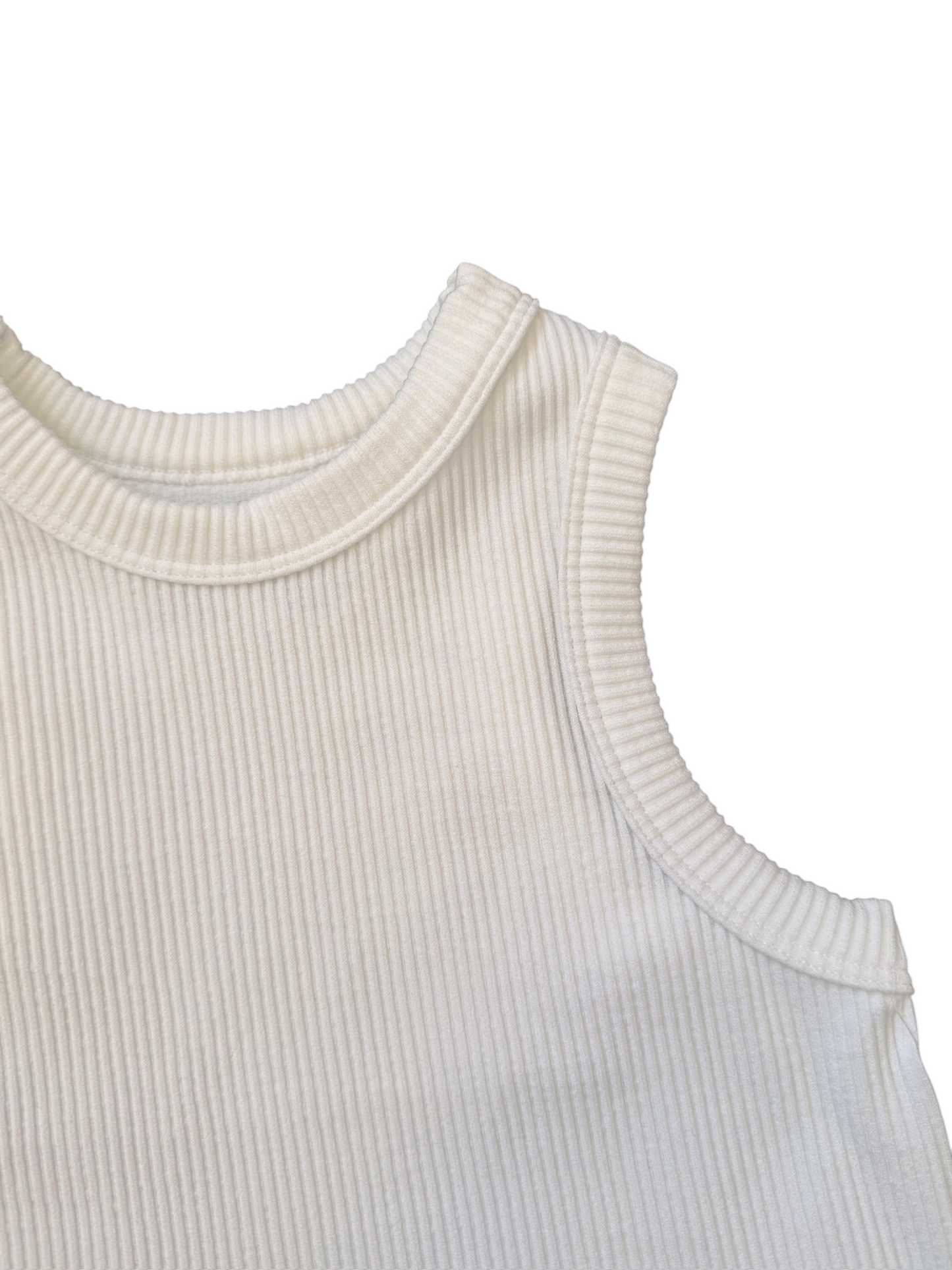 Cropped Ribbed Racerback Tank - White