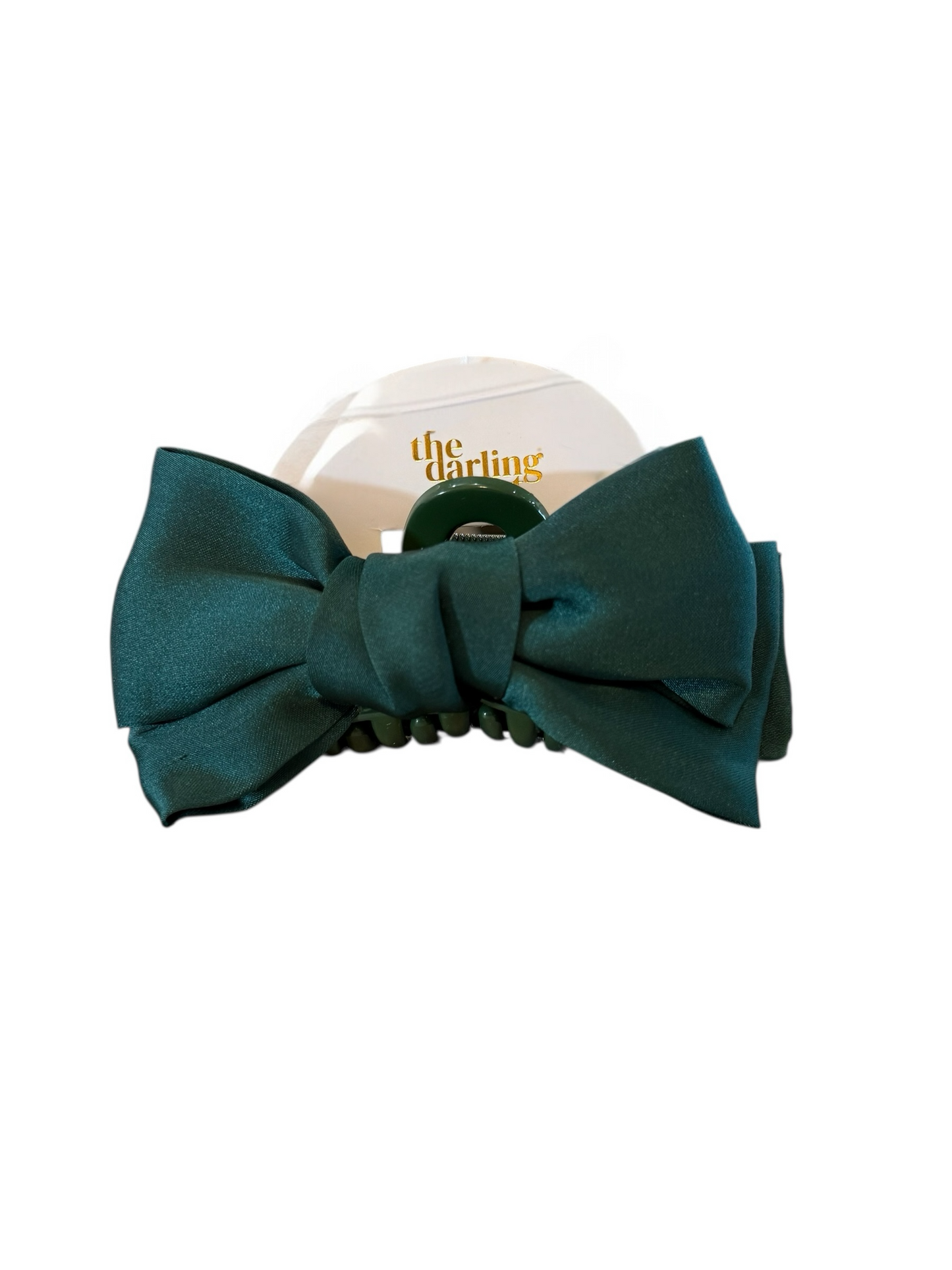 Mini Satin Bow w/ Claw Clip - Dark Green