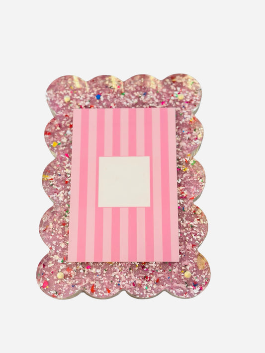 Rectangle Scalloped Acrylic Frame - Confetti Pink