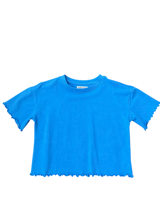 Lettuce Edge Oversized Cropped Tee - Cobalt Blue