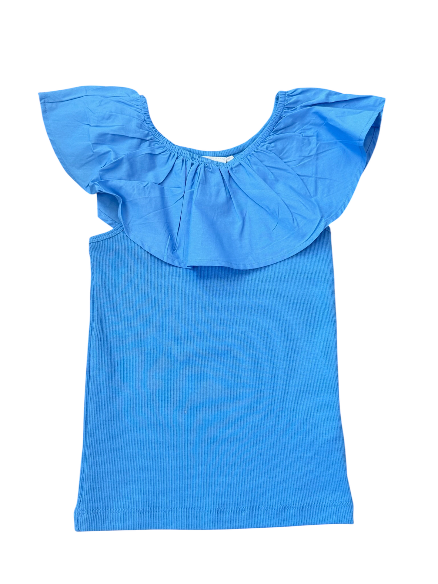 Reca Ribbed Ruffle Top - Blue Flower