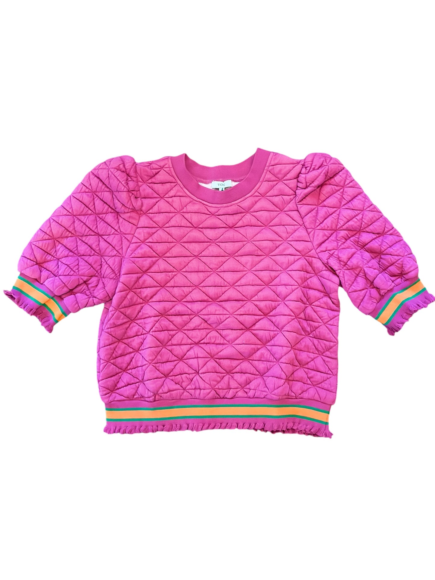 Quilted Striped Band Sweatshirt - Pink