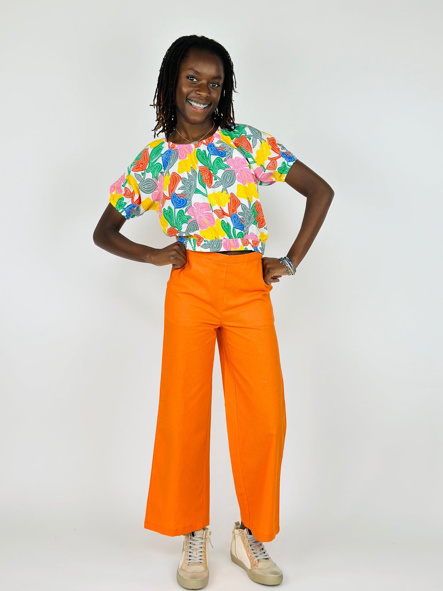 Elastic Waist Flower Top