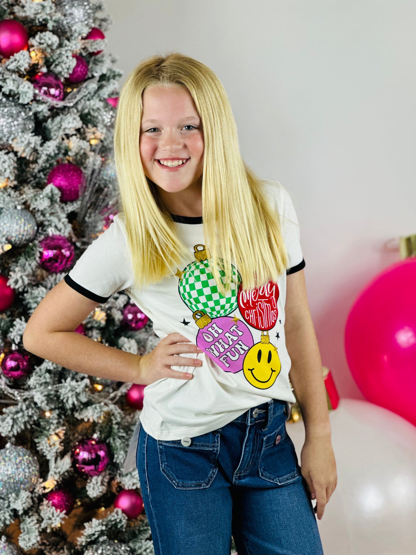 Oh What Fun Glitter Ornaments Graphic Tee Lo