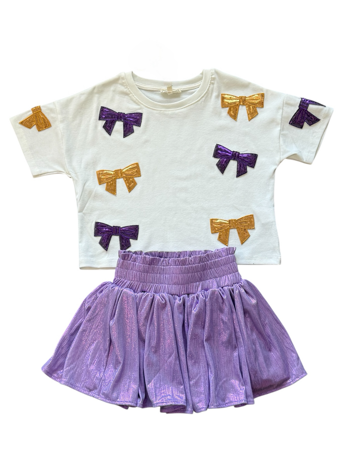 Spirit Tee w/ Purple and Gold Sequin Bows