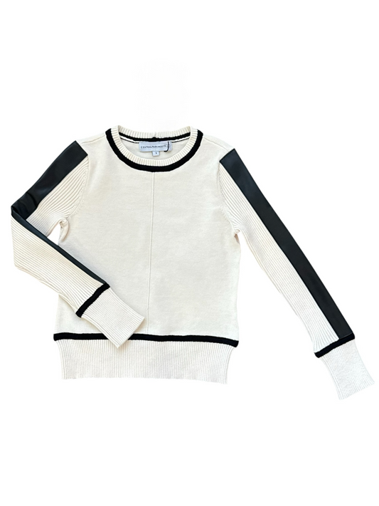 Cillian  Sweater with Leather Accent - Ivory