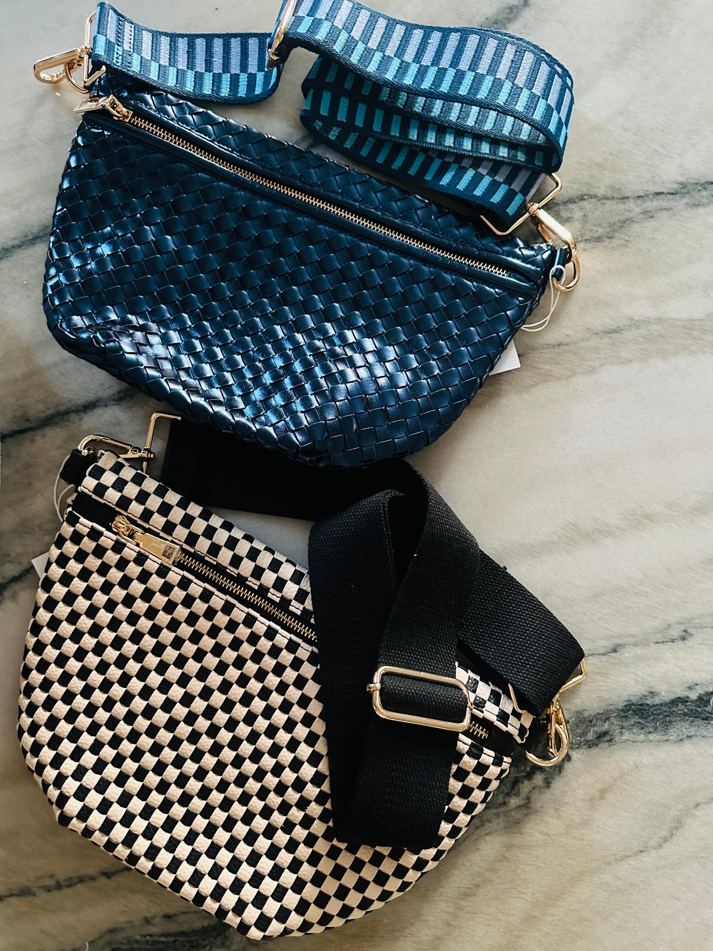 Woven Bum Bag - Metallic Blue