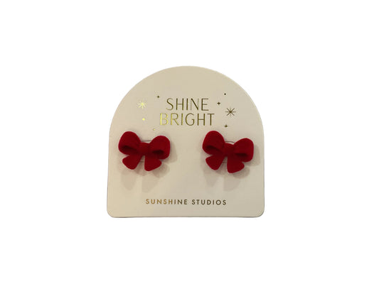 Holiday Flocked Bow Earrings - Red