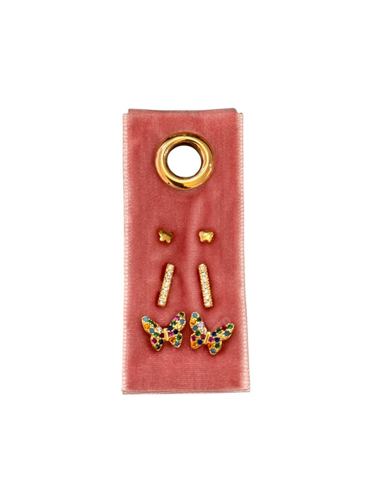 Tiny Butterfly, Bar, Butterfly Stud Gift Set/3 - Gold