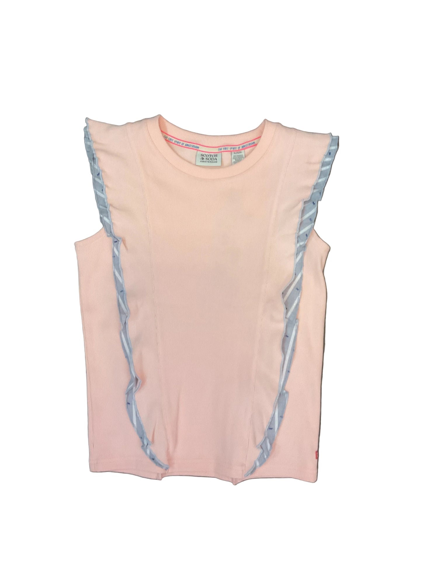Scotch & Soda Ruffle Ribbed Top- Peach
