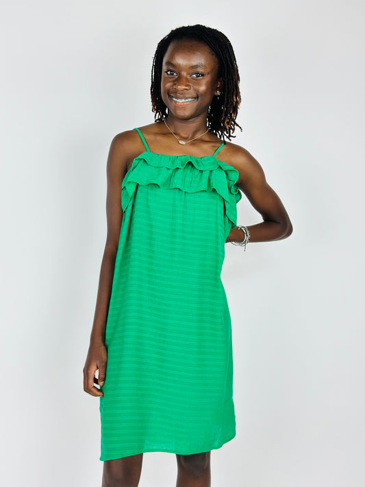 Ruffled Tank Dress - Green