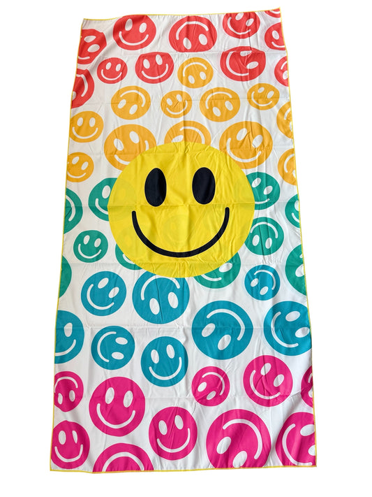 Happy Face Beach Quick Dry Towel - Rainbow
