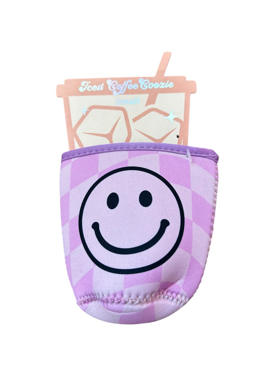 Iced coffee coozie smiley checkered small