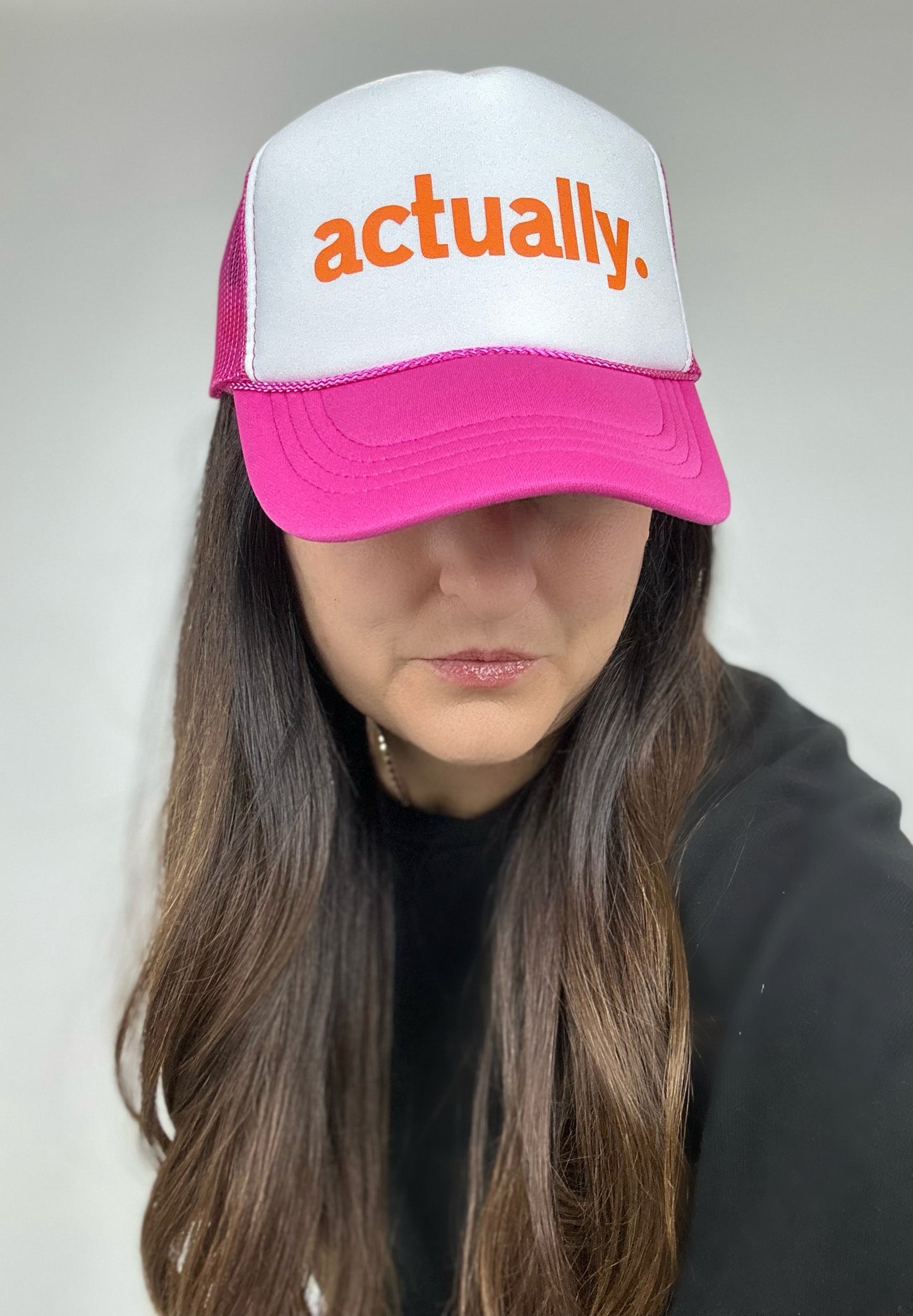 "Actually" Trucker Hat - Youth Pink/Orange