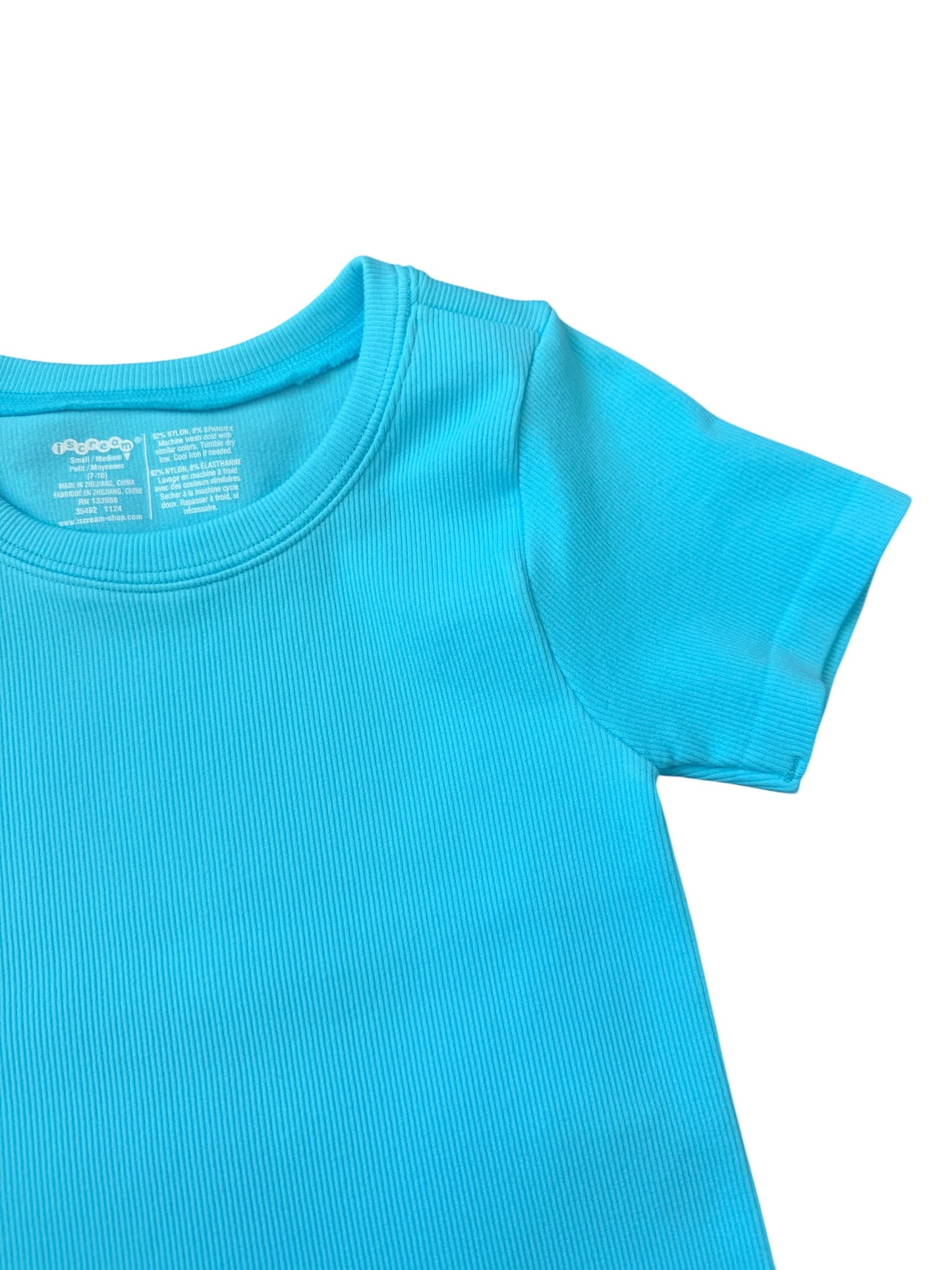 Ribbed Short Sleeve Shirt - Turquoise