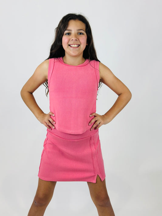 Tenly Rayon Rib Skort- Confetti Pink