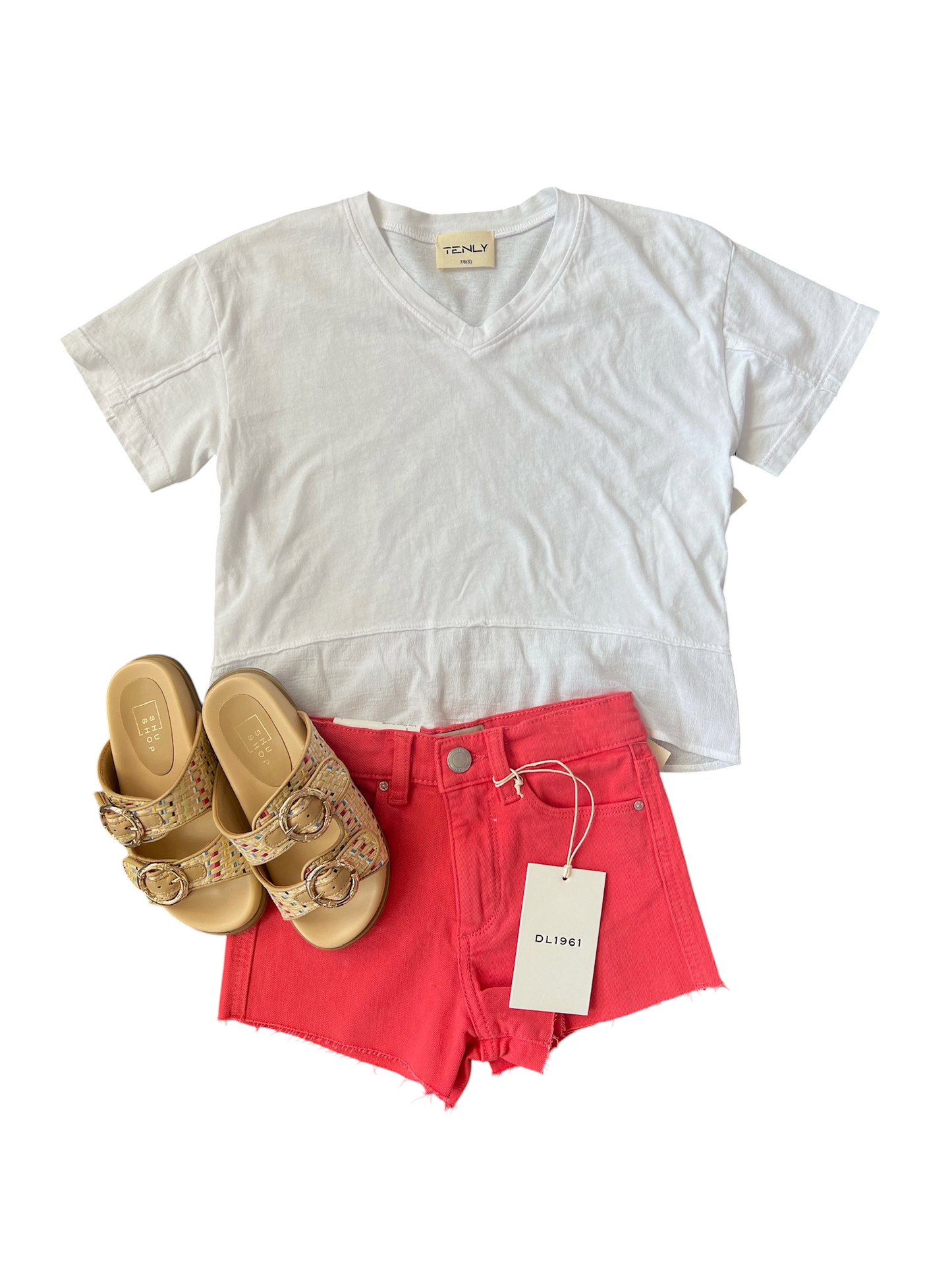 Tenly Mixed Media V-Neck Tee - White
