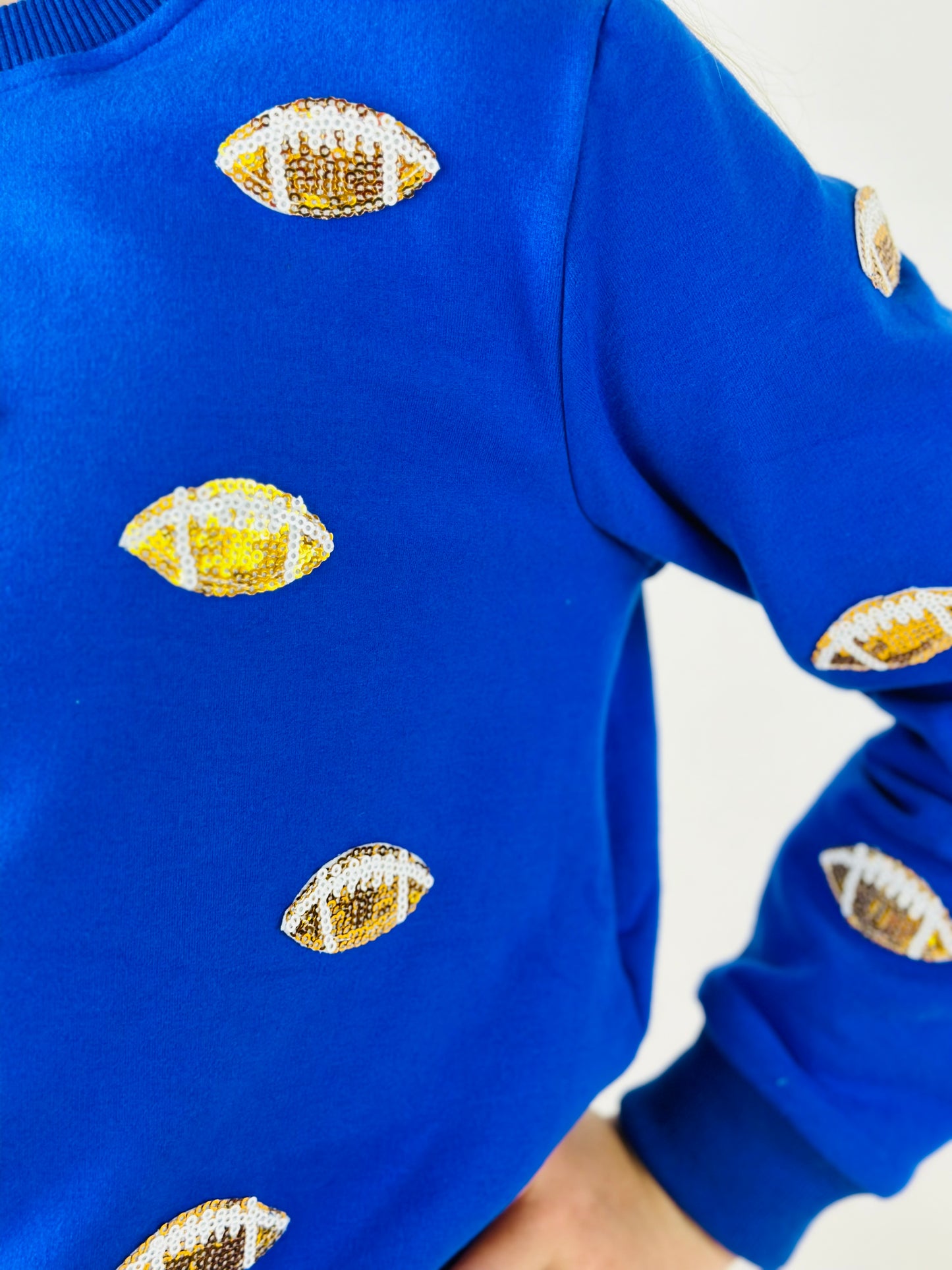 Game Day Glitter Football Sweatshirt - Blue