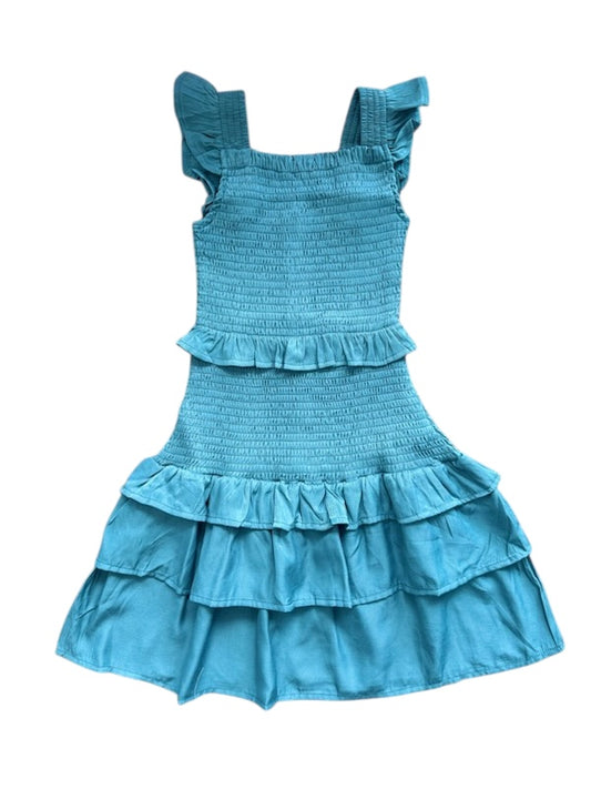 Sophia 3 Tier Smocked Ruffle Dress - Teal