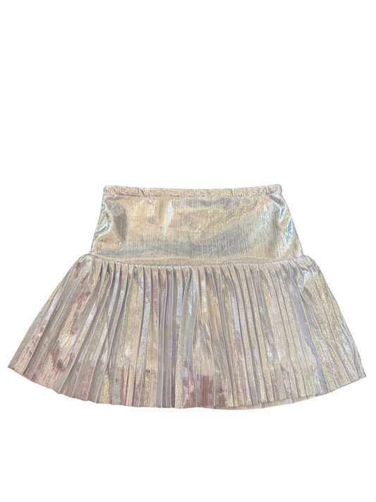 Metallic Drop Waist Pleated Skirt - Silver