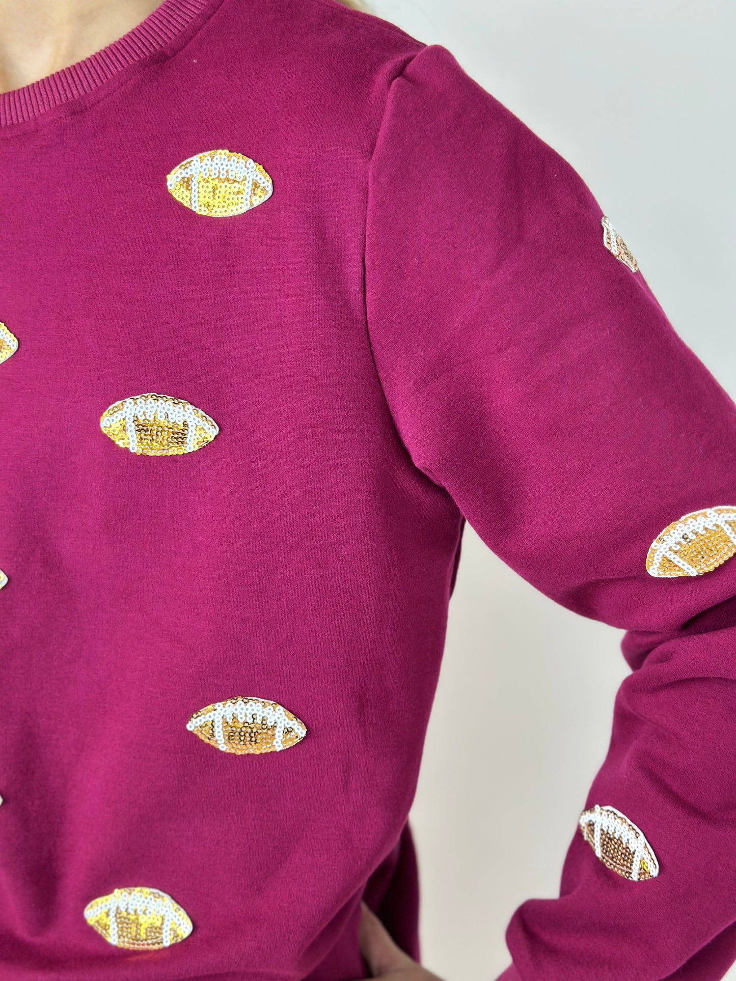 Game Day Glitter Football Sweatshirt - Maroon