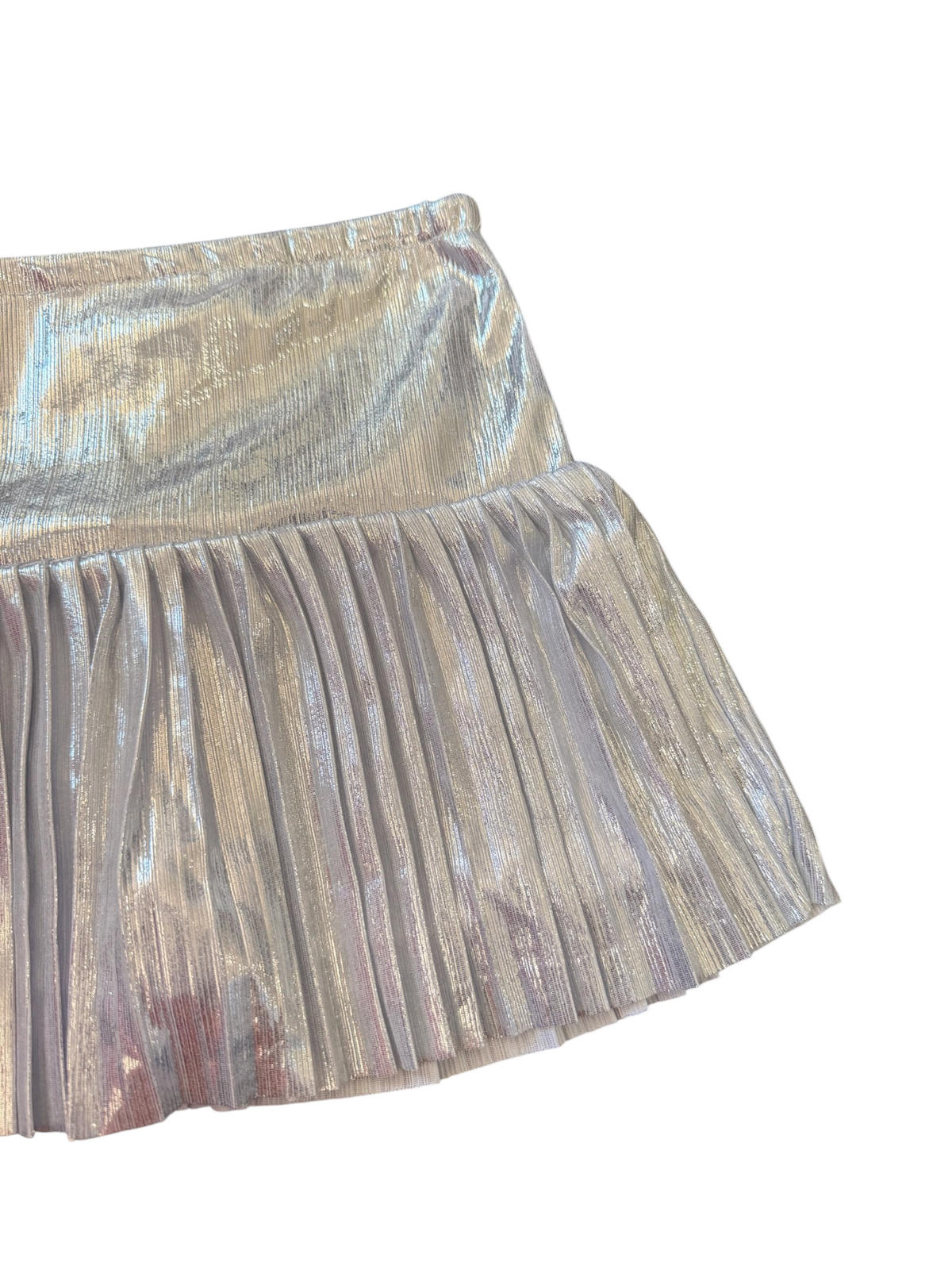 Metallic Drop Waist Pleated Skirt - Silver